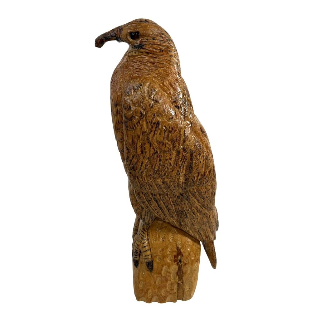 Hand Carved Wooden Hawk Falcon Sculpture Signed Mel Watson Raptor Bird Statue 16 - Picture 9 of 16